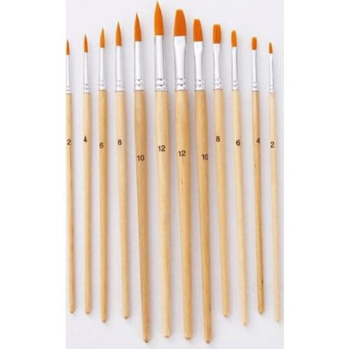 12Pcs/Lot Paint Brush Different Size Log color Nylon Hair Oil Painting Brushes Set for Watercolor Acrylic Drawing Art Supplie