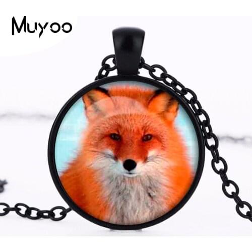 Collage 25mm Glass Cabochon Pendant Necklace Fox Art Picture Black Chain Necklace for Women Men Jewelry HZ1