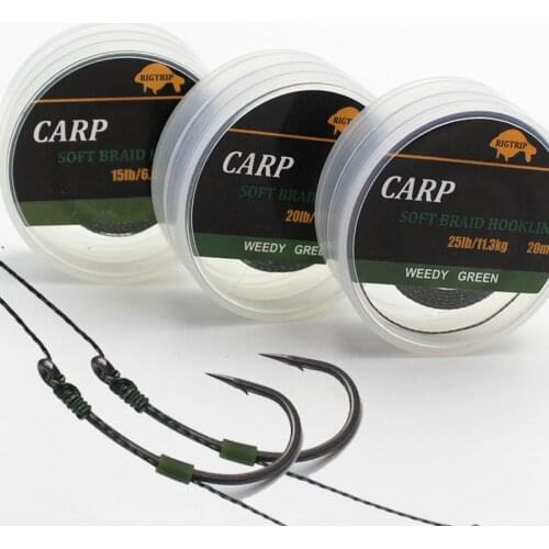 20M Camo Green Carp Fishing Line Soft Hooklinks Strand Braid Carp Wire Hook Links Non Coated Fishing Line for Carp Rigs Tackle