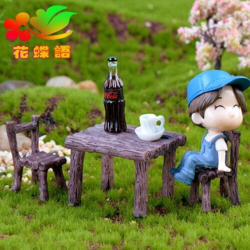 1 set Mini Home furniture Table and Chair Fairy Garden Miniatures Terrarium Figurines Doll House Decor Doll House Accessories