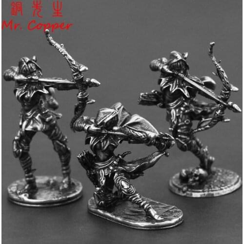 Beauty Women Archer Solider Model White Copper Miniature Figurines Metal Toy Car Desktop Ornaments Decoration Accessories Crafts