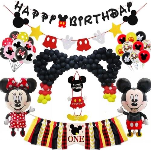 Mickey Mouse Birthday Decorations Set Birthday Banner Inspired Balloon Package for Kids Favor Disposable Dinnerware Supplies