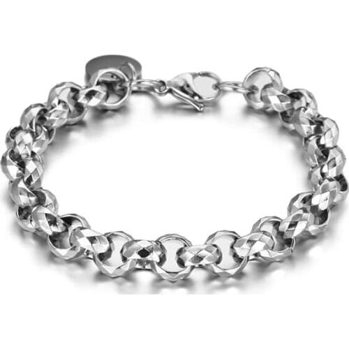 NANDESI 2021 Fashion Jewelry Mens Stainless Steel Curb Link Silver Color Bracelet 17CM/19CM/21CM