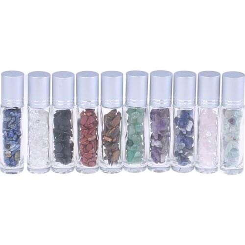 Natuurlijke Halfedelstenen Essentiële Olie Edelsteen Roller Bal Flessen Transparant Glas 10 ml Healing Crystal Chips Binnen