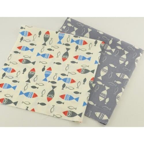 New Arrivals 50cm*160cm Home Decoration Two Color Cotton Twill Fabric Dolls Cartoon Fish Pattern 2 Pieces Mix Crafts Materials