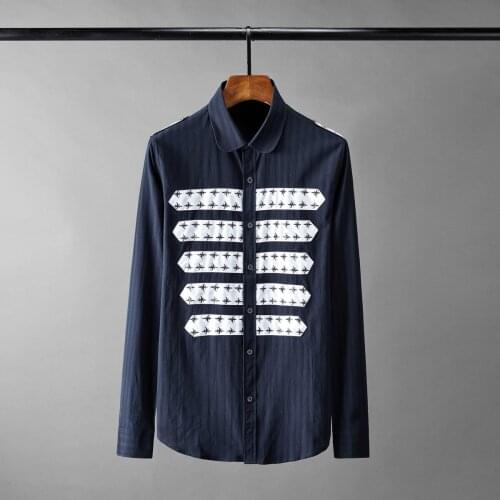 New Black Long Sleeve Mens Shirts Luxury Splicing Design Party Mens Dress Shirts Fashion Slim Fit Court Style Male Shirts