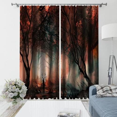 Luxury Blackout 3D Window Curtains For Living Room Bedroom green forest curtains Blackout curtain