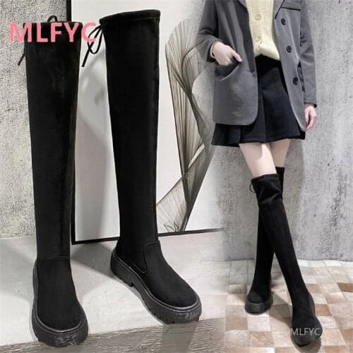 Over-the-knee boots childrens 2021 winter new thick-heeled stretch thin boots net red and velvet high-heeled long boots