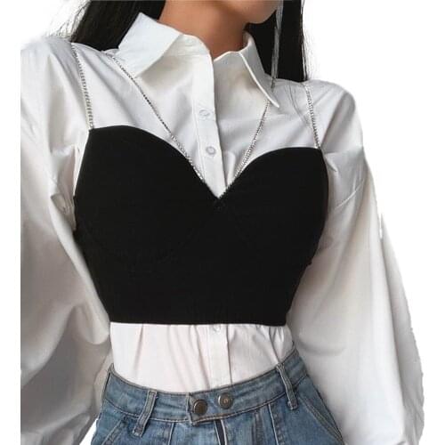 Sexy Crystal Strap Vest Crop Top Women Diamond Metal Summer Silver Chain Backless Slim Clubwear Back Zipper Short Tank Top 2021