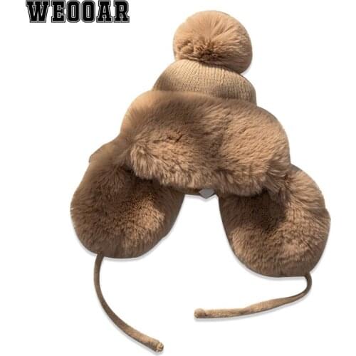 WEOOAR Luxury Knitted Hat for Women 2021 Winter Beanie Bonnets for Women Men Snow Hats with Earflaps Russian Ladies Caps MZ208