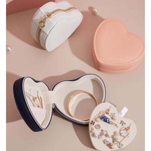 Jewelry Box Small Heart-Shaped Lipstick Storage Box Women Gift Pu Leather Travel Jewelry Organizer