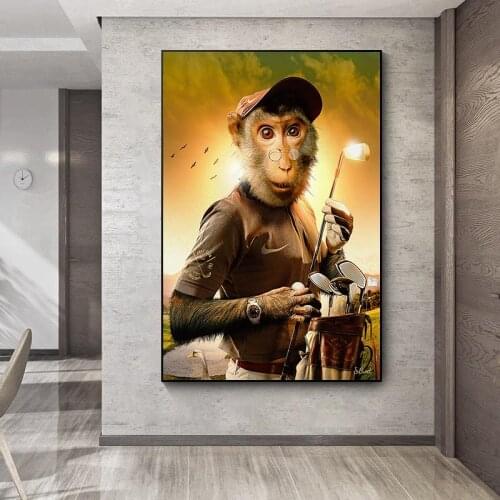Modern Pop Art Golf Monkey Canvas Painting Home Decoration and Interesting Animals Art Poster Print Wall Picture for Living Room