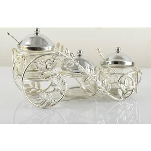 Wedding decoration European Zinc Alloy Glass Sugar Tank Seasoning Tank Set Seasoning Salt Kitchen Appliances Seasoning Box Tank