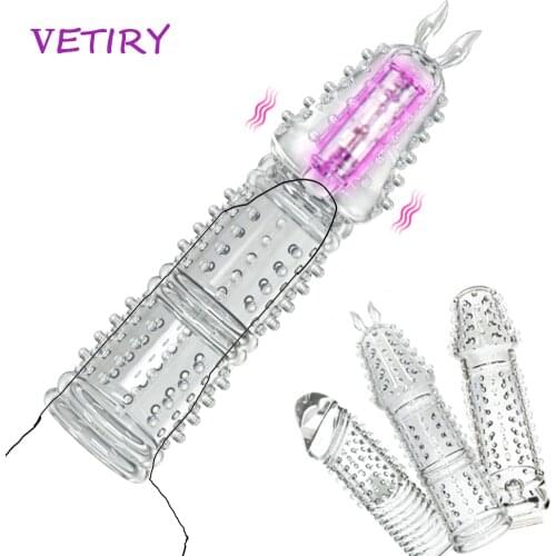 Vibrator Penis Sleeves For Penis Enlargement Sex Toys for Men Condoms With Spikes Delayed Ejaculation Reusable Adults Products