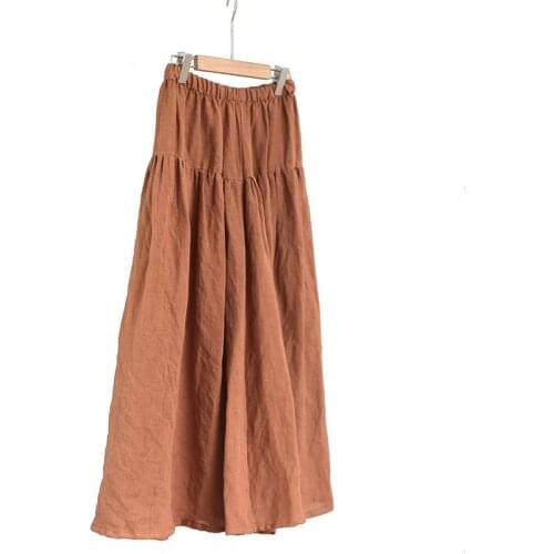 Ramie Solid Color A-Line Skirts Women Summer Casual Linen Elastic Waist Skirts Loose All-match Vintage High Quality Maxi Skirts