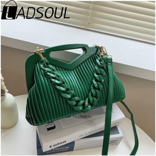 LADSOUL Triangle Handbag Pleated Chain Shoulder Bag for Women High Quality Crossbody Bag Satchels Soft Dumpling Bag Armpit Bags