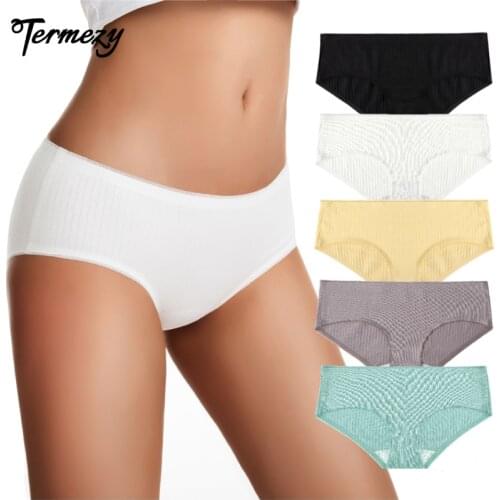 TERMEZY Women Cotton Panties Seamless Low-Rise Briefs Underwear Female Breathable 5 Color Underpants Plus Size Lingerie