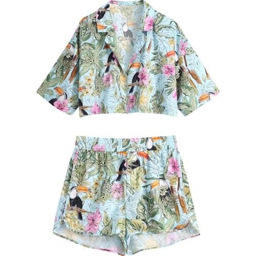 Summer Women Matching Sets Print Color Holiday Beach Style Print Color Short Sets Fashion Casual Female Sets