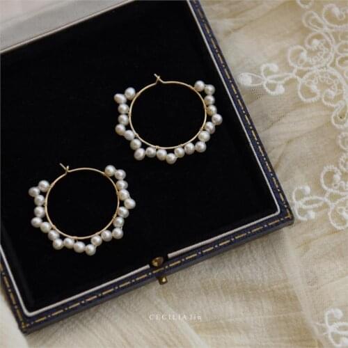 Lily Jewelry Boho 925 Sterling Silver Gold Color Hoops Earrings Freshwater Pearl Women Genuine Pearl Jewelry Mom Lover Gift