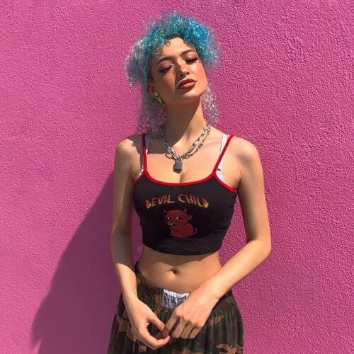 Summer New Hot Sell Women Sleeveless Casual Crop Top Sexy Slim fit Halloween Devil Print Vest Top Lace Bralette Tube Girl Dating