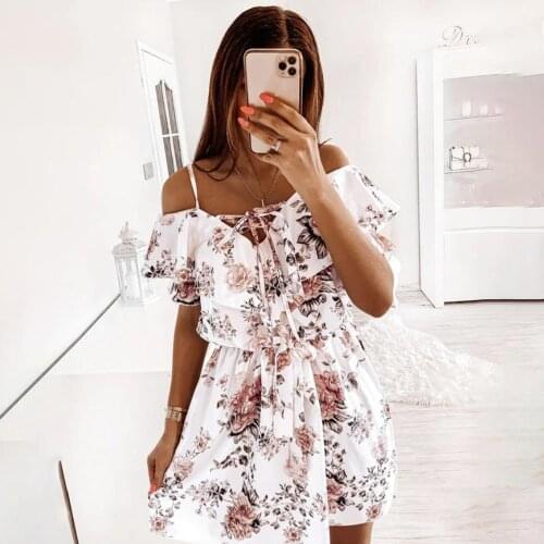 2021 Summer Women Spaghetti Strap Ruffles V Neck Floral Sexy Mini Dress Casual Cake Belt Loose Party Nightclub Princess Dresses