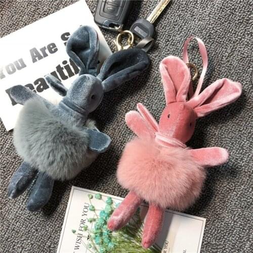 Lively Cute Plush Wishing Rabbit Touch Comfortably Rex Rabbit Fur Skir Keychain Bag Hanging Key Ornament Ring Women Jewelry