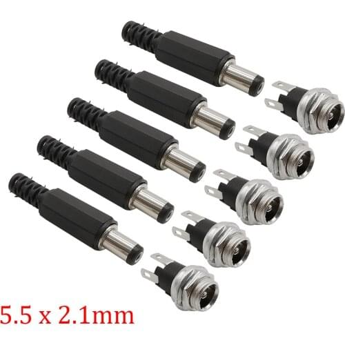 20 Pairs 5.5*2.1mm Metal DC Plug Jack Connector 5.5 x 2.1mm DC Power Male Plug Female Socket PCB Panel Mount Terminal Adapter