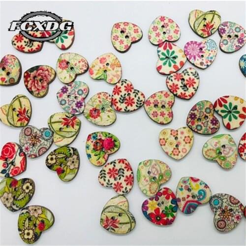 50Pcs Heart Wooden Buttons for Crafts Scrapbooking Accessories Decorative Buttons for Crafts Fashion Upholstery Furniture Button