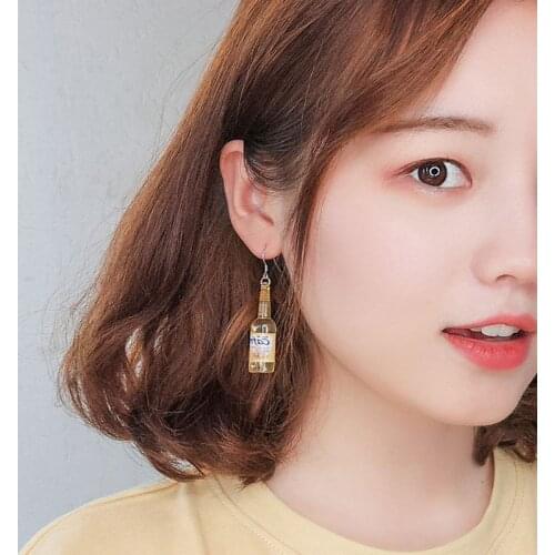 Mini Cute Beer Bottle Wine Glass Asymmetric Resin Drop Earrings Fashion Jewelry Dropshipping