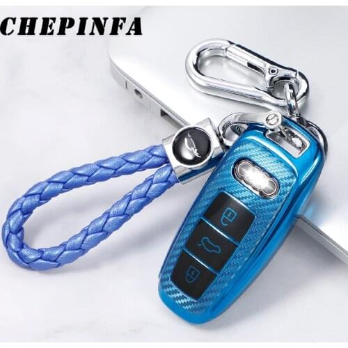 Carbon Fiber Style TPU Car Key Cover Case Protector Shell For Audi A6 A6L A7 A8 C8 Q8 D5 car accessories durable car styling new