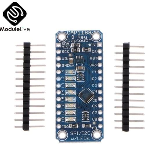 CAP1188 8 button / key interfaces Key Capacitive Touch Sensor Module 3-5V SPI IIC I2C Captouch LED For Arduino With Pins