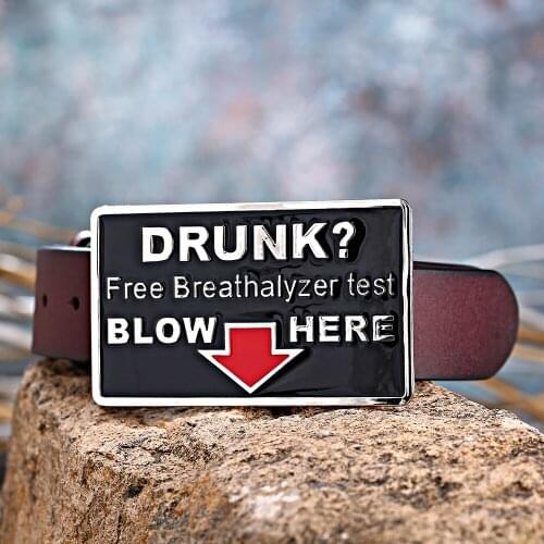 Western cowboy mens leather belt Funny letters novelty buckle DRUNK for women 15