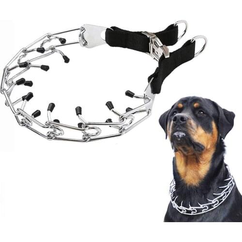 Pit Bull German Shepherd Training Metal Gear Prong Dog Collar with Quick Release Snap Buckle and Rubber Caps Plated Pet Collar