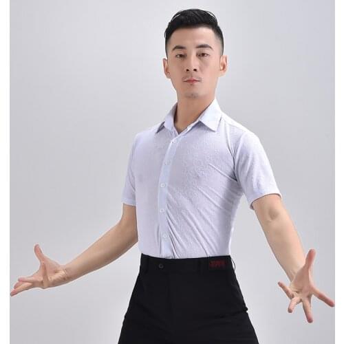 Men Latin Dance Tops Practice Clothing White Shirts Male Cha Cha Samba Tango Salsa Ballroom Dancing Wear Latin Costumes DQS6425