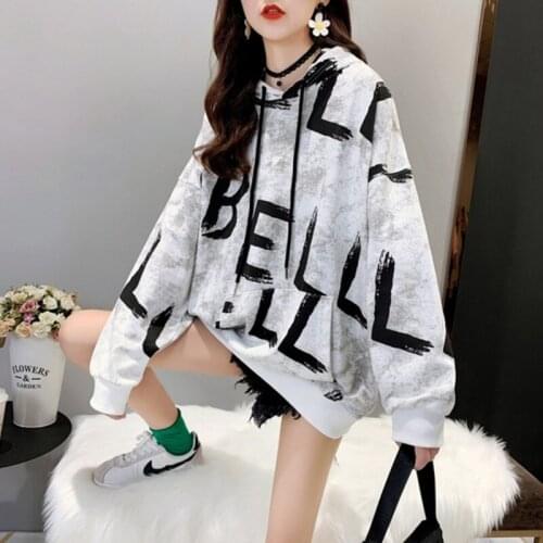 2021 Autumn Winter New Womens Sweatshirt Fashion Letter Print Fleece Hoodies Casual Oversized Mid Length Hooded Clothing