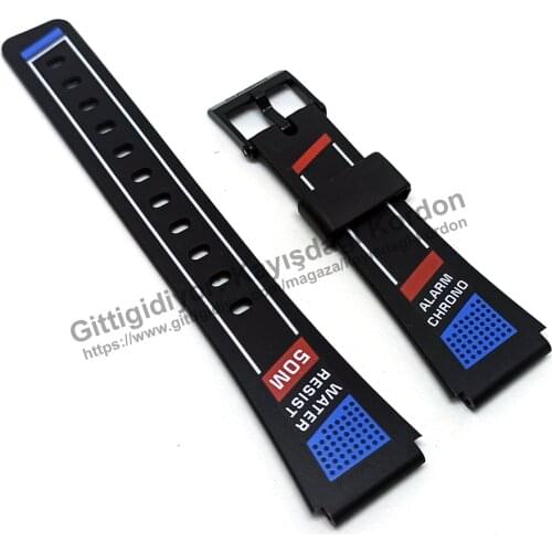 Original Casio W-64 Water Resist - Watch Band Strap - 18mm Black Rubber NOS