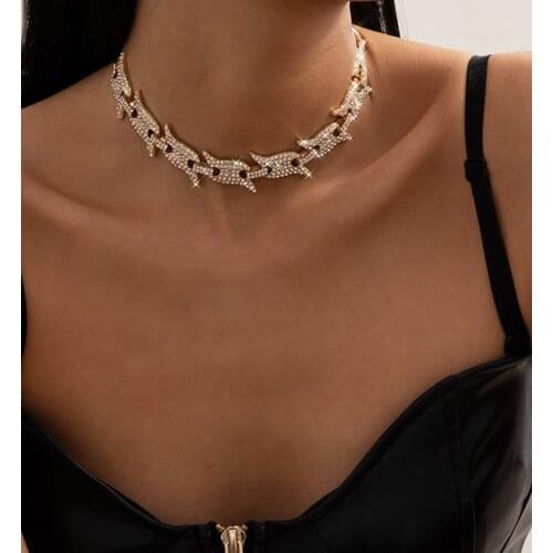 Simple retro personality jewelry with single layer tassel temperament full of rhinestones Cuban chain necklace for female