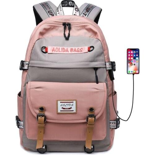Outdoor new products middle school student schoolbag female hit color stitching backpack usb large capacity computer backpack