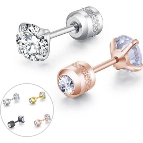 Fashion Jewelry Crown Women Classic Shining Zircon Small Stud Earrings Gold Color Ears Stud For Men Crystal Earrings
