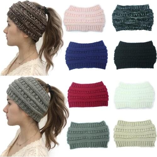 Women Ponytail Beanie Stretch Knitted Colorful Beanies Winter Hats For Women Warm Cap Fashion Ladies Wool Warmer Caps BAG4171