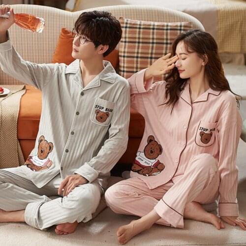 2021 Spring Couple Sleepwear Long Sleep Tops Pants Pajamas Set for Man Women Home clothes pijama mujer pijama masculino feminino