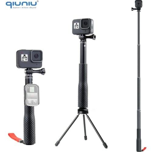 QIUNIU Extendable Monopod Selfie Stick Handheld Pole with Tripod Adapter Mount for GoPro Hero 8/7/6/5 for DJI Osmo Pocket Camera