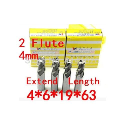 High Quality 10pcs Extended End Mill 4mm Two 2 Flute HSS & Aluminium End Mill Cutter CNC Bit,4*6*19*63mm