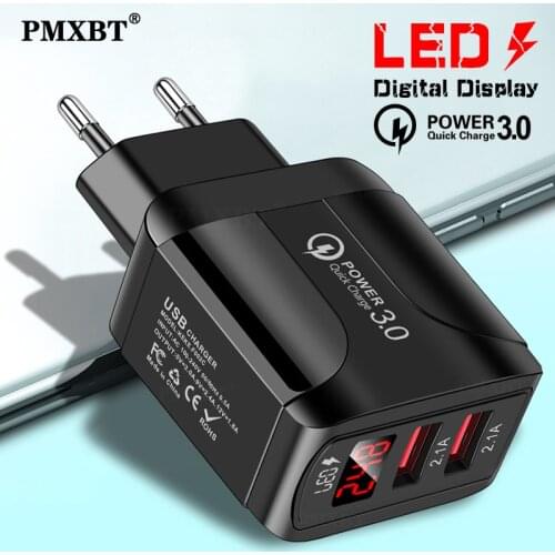 2.4A USB Charger Mobile Phone Fast Charging Adapter in Wall with LED Display Quick Charge 3.0 2.0 Dual USB Tablet Travel Charger