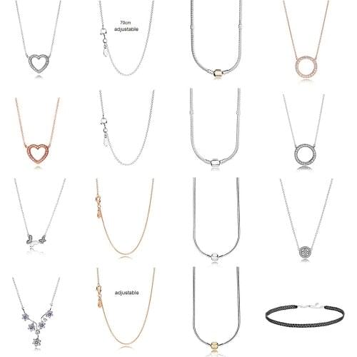 New High Quality Original 100% S925 Sterling Silver Fashion Pendant Round Heart Shape Butterfly Necklace Lady Logo Fine Jewelry