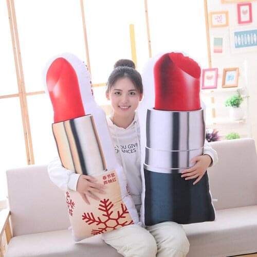 1pc big size stuffed lipstick plush cushion soft cosmeatic plush pillows christmas home decoration 3D print plush gift for lover