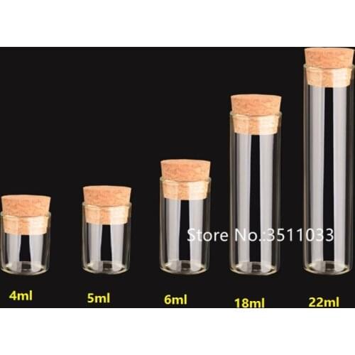 20PCS 50PCS 5ML 6ML 18ML 22ML Glass Transparent Clear Bottle With Cork Stopper Glass Vials Jars Storage Gift Wedding Bottles Jar