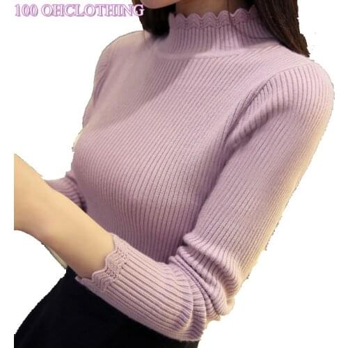 2020 Promotion Jumper Poncho Pullover Ohclothing Korean Winter Sweater Female Sleeve Head Bottoming Shirt Slim Color Thread
