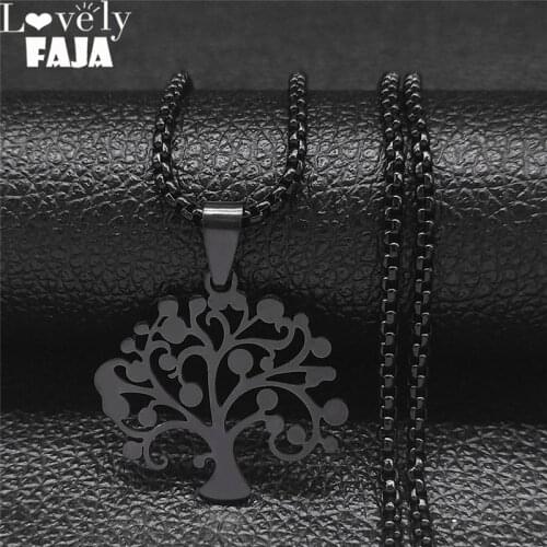 2021 Fashion Stainless Steel Tree of Life Chain Necklaces Women/Men Black Color Long Necklaces Jewelry bijoux femme N9533S03