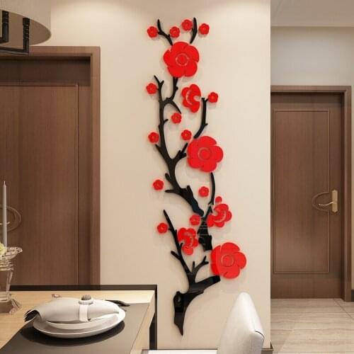 3d Acrylic Flower Wall Stickers Home Decor Stickers Living Room Dinning Room Wall Decor Chinese Style Wallpaper Plum Blossom